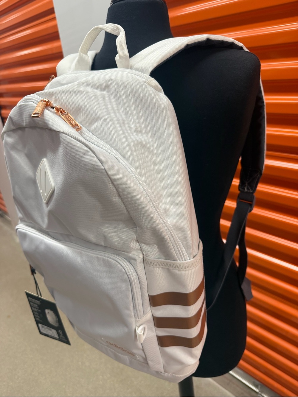 NWT Adidas Classic 3S 4 Backpack White/Onix/Grey/ Rose Gold Stripe Accents - Picture 3 of 6